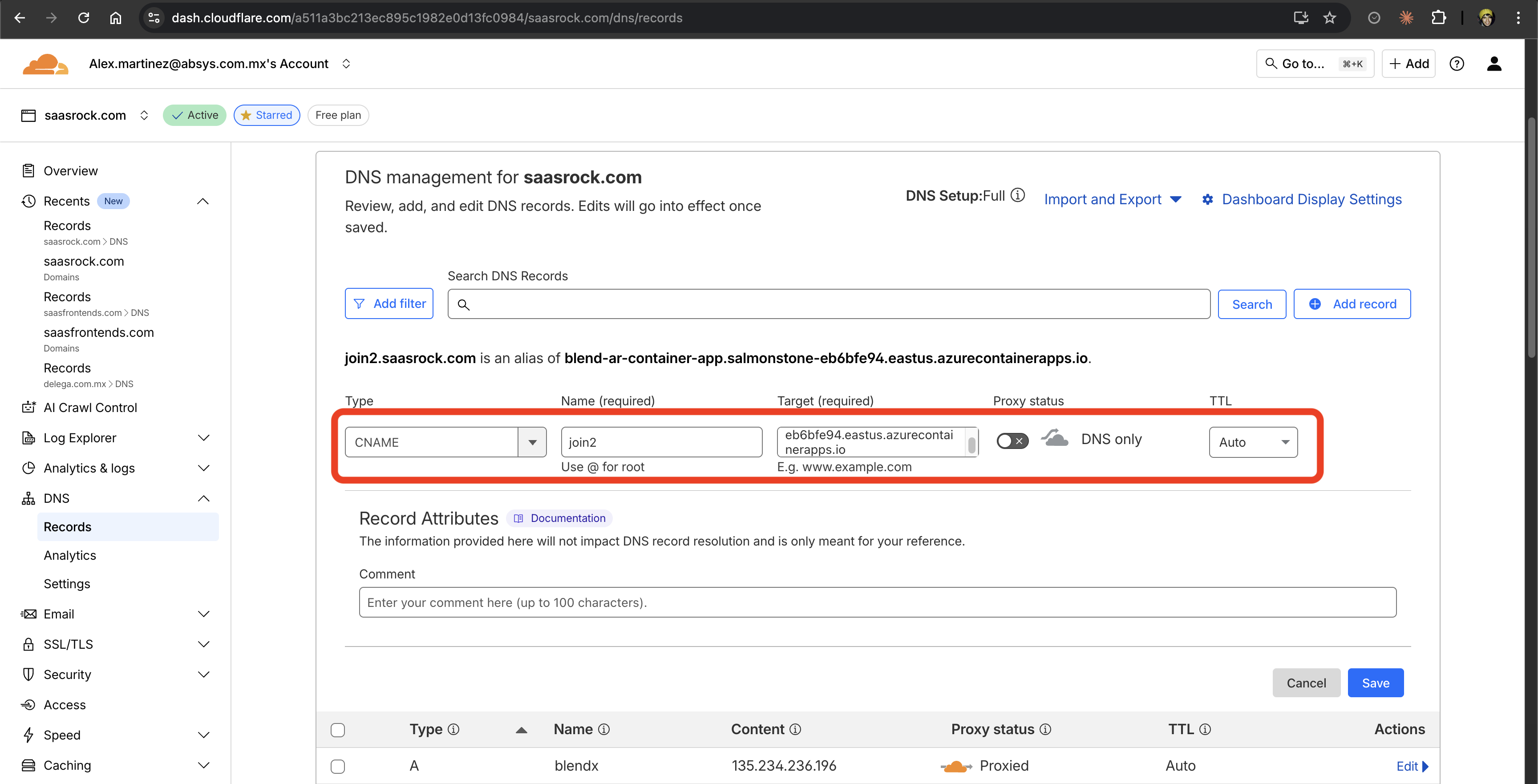Cloudflare CNAME record