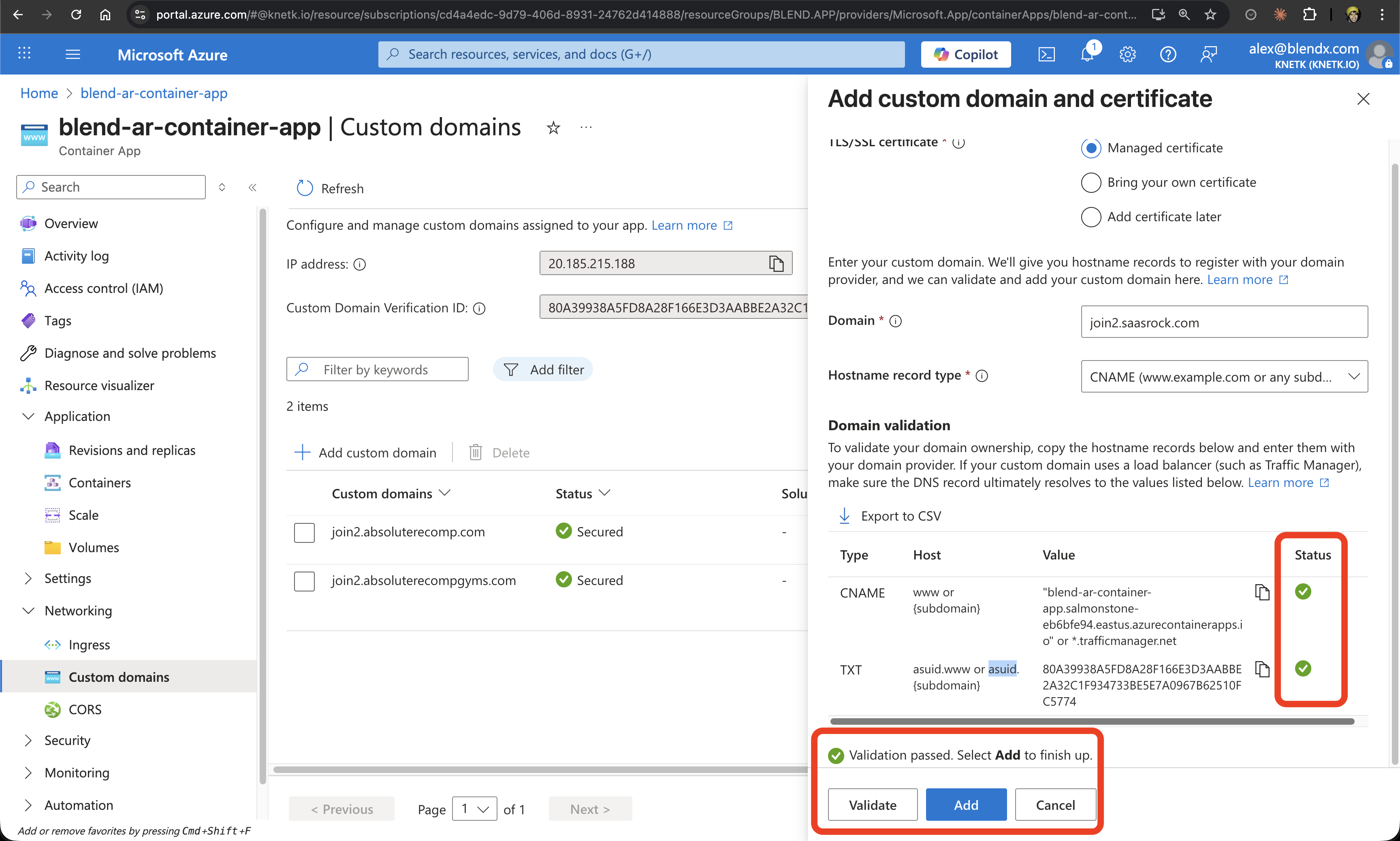 Domain validation successful